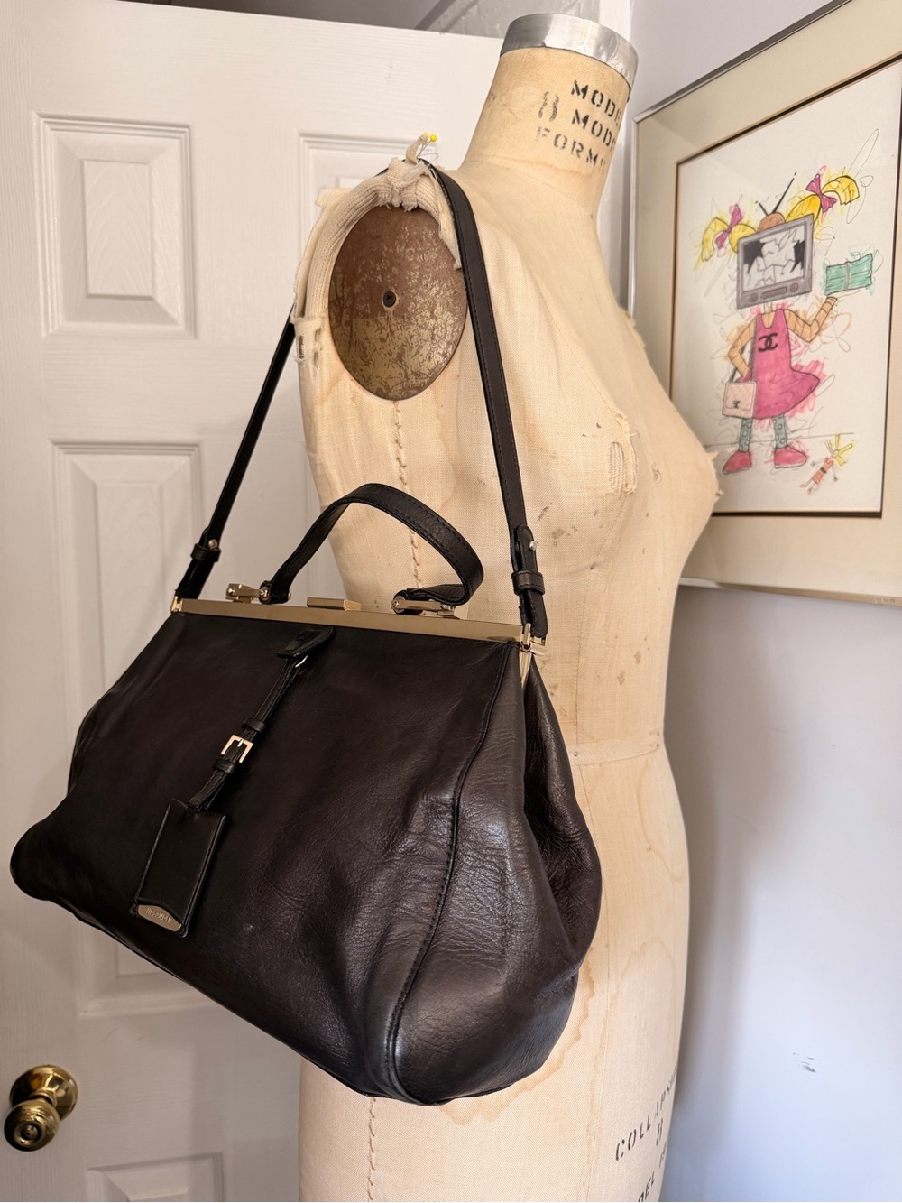 Jil Sander very dark gray Leather Top-Handle Shoulder Bag with Gold Frame - Picture 8 of 8